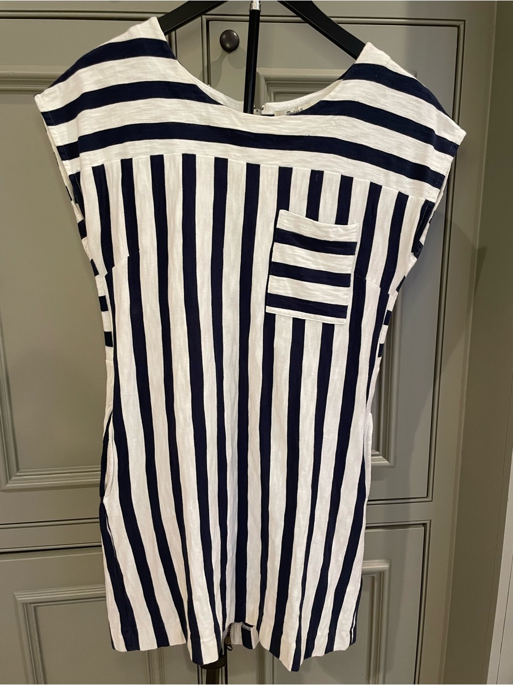 Madewell Blue White Striped Nautical Dress Tunic Cover Up Deep Pockets Travel